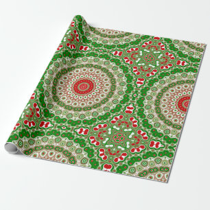 Festive Red & Green Mandala with Holiday Symmetry Wrapping Paper