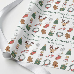 Festive Red Green Merry Christmas Holiday Pattern Wrapping Paper