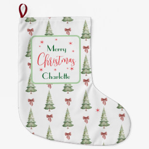 Festive Red Green Merry Christmas Name Stocking
