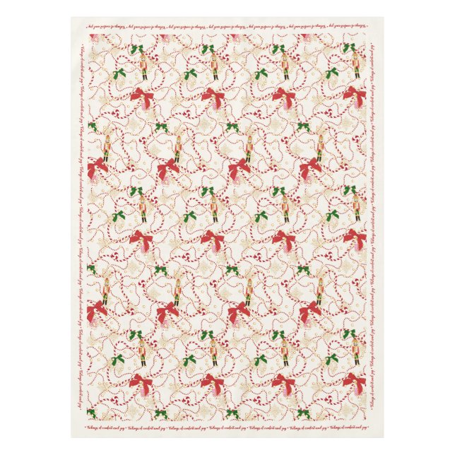 Festive Red Green Nutcracker Candy Cane Tablecloth (Front)