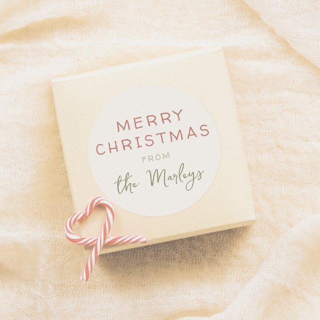 Festive Red & Green Retro Christmas Holiday Classic Round Sticker (Creator Uploaded)