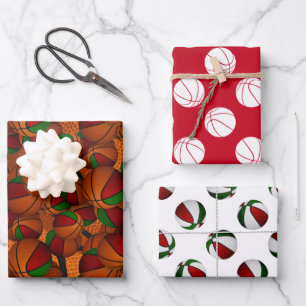 festive red green sports basketball gifts wrapping paper sheet