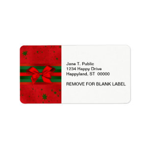 Festive Red Green Stars Bow Ribbon Christmas Label