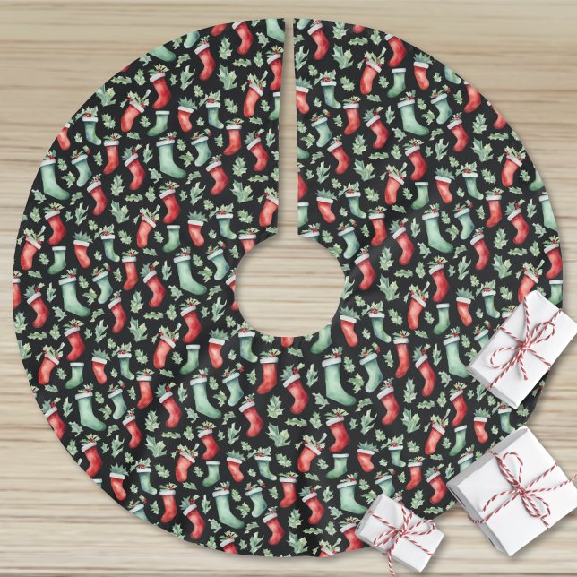 Festive Red Green Stockings Christmas Brushed Polyester Tree Skirt (Festive Red Green Stockings Christmas Brushed Polyester Tree Skirt)