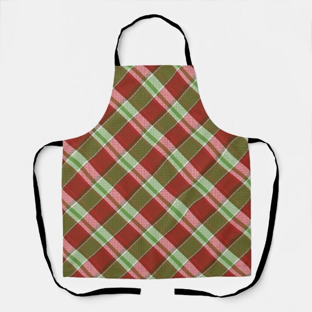 Festive Red Green Tartan Plaid Christmas Apron (Front)