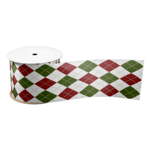 festive red green white argyle plaid satin ribbon