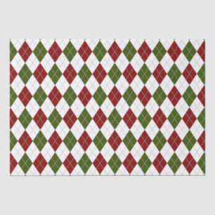 festive red green white argyle plaid tissue paper