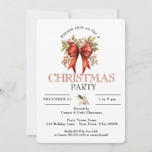 FESTIVE RED HOLIDAY BOW CHRISTMAS PARTY INVITATION