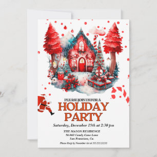 Festive red  Holiday House  chritsmas party  Invitation