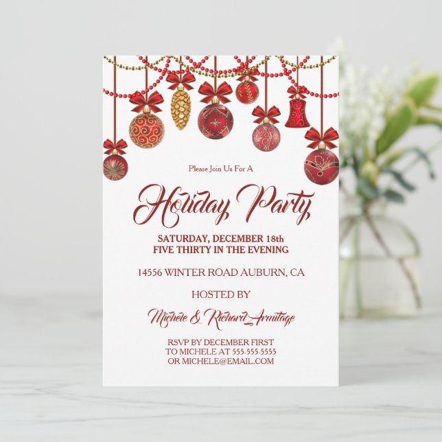 Festive Red Holiday Party Invitation (Standing Front)