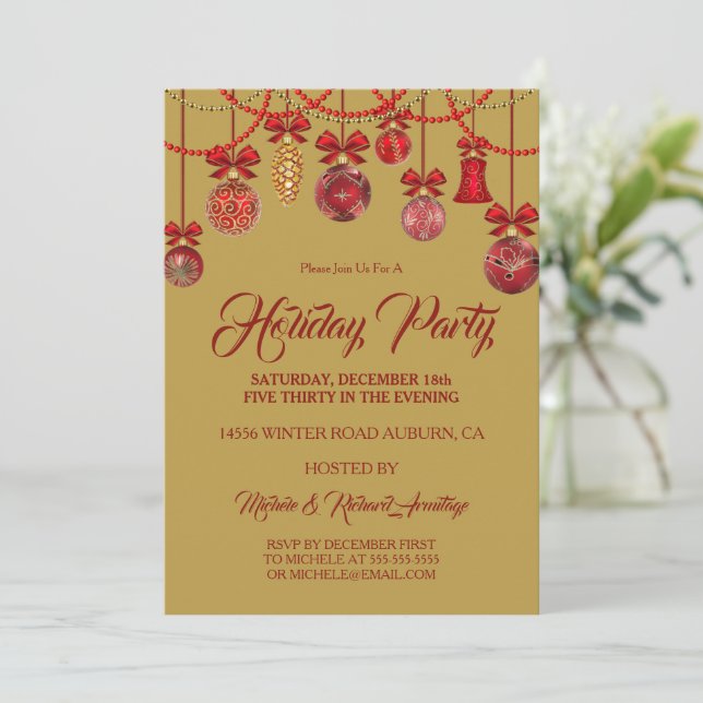 Festive Red Holiday Party Invitation (Standing Front)