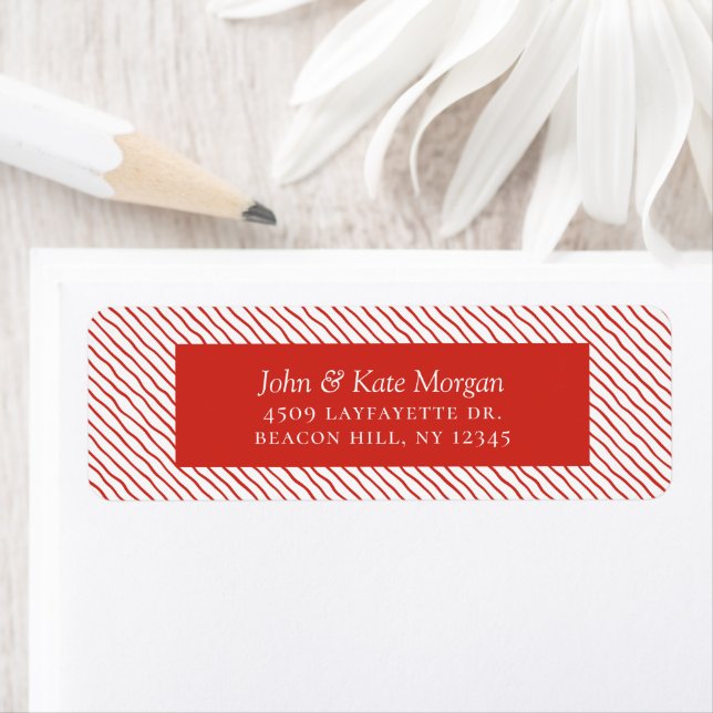 Festive Red Holiday Stripes Return Address Label (Insitu)
