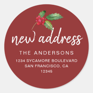 Festive Red Holly New Address Holiday Classic Round Sticker