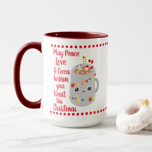 Festive Red Kawaii Peace Love Cocoa Merry Xmas Mug