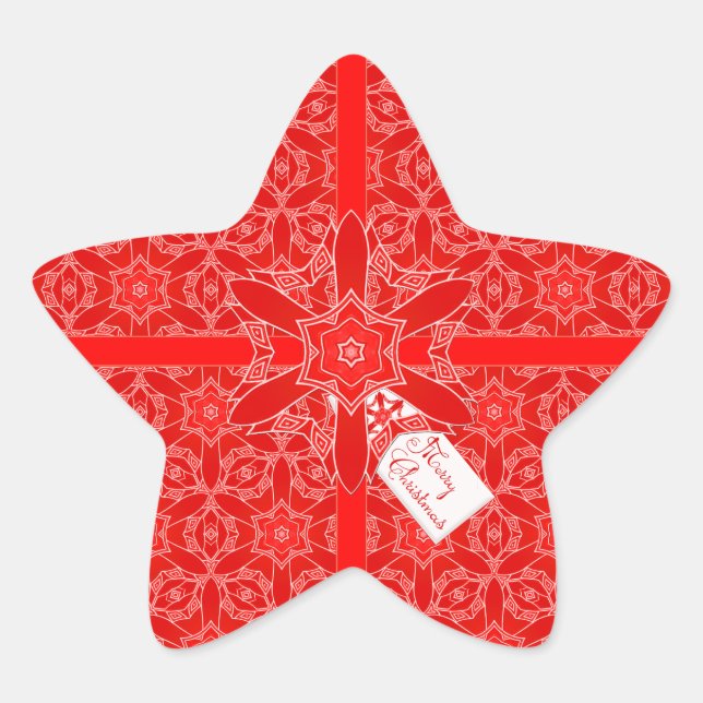 Festive Red Lace Christmas Star Sticker (Front)