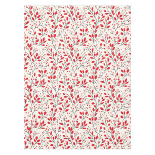 Festive Red Leaf and Berry Pattern Tablecloth