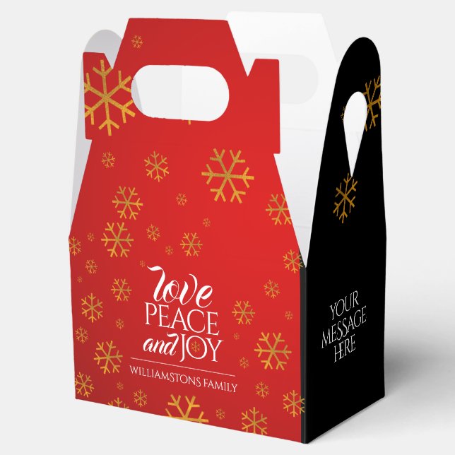 Festive Red Love, Peace, and Joy with Snowflakes Favour Box (Opened)