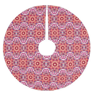 Festive Red Maximalist Christmas Star Pattern Brushed Polyester Tree Skirt