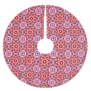Festive Red Maximalist Christmas Star Pattern Brushed Polyester Tree Skirt