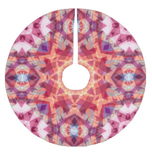Festive Red Maximalist Christmas Star Pattern Brushed Polyester Tree Skirt