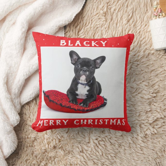 Festive Red Merry Christmas Dog Puppy Pet Photo Cushion (Blanket)