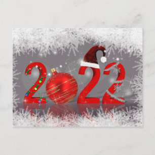 Festive Red Merry Christmas New Year 2022 Holiday Postcard