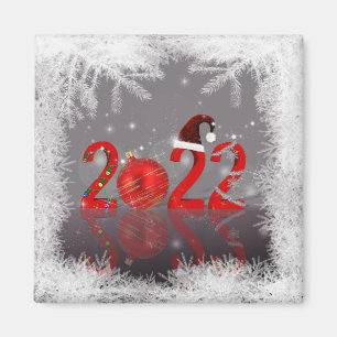 Festive Red Merry Christmas New Year 2022 Magnet