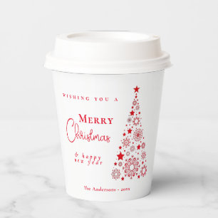 Festive Red Merry Christmas Tree Paper Cups