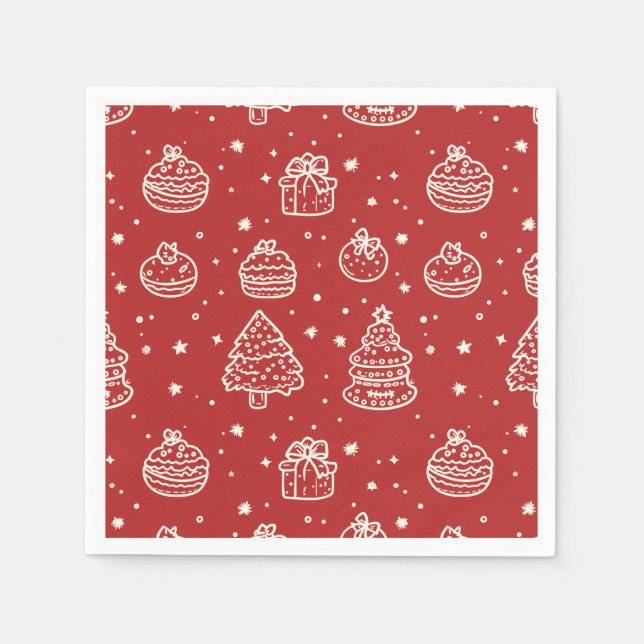 Festive Red Minimal Holiday Christmas Cookie  Napkin (Front)