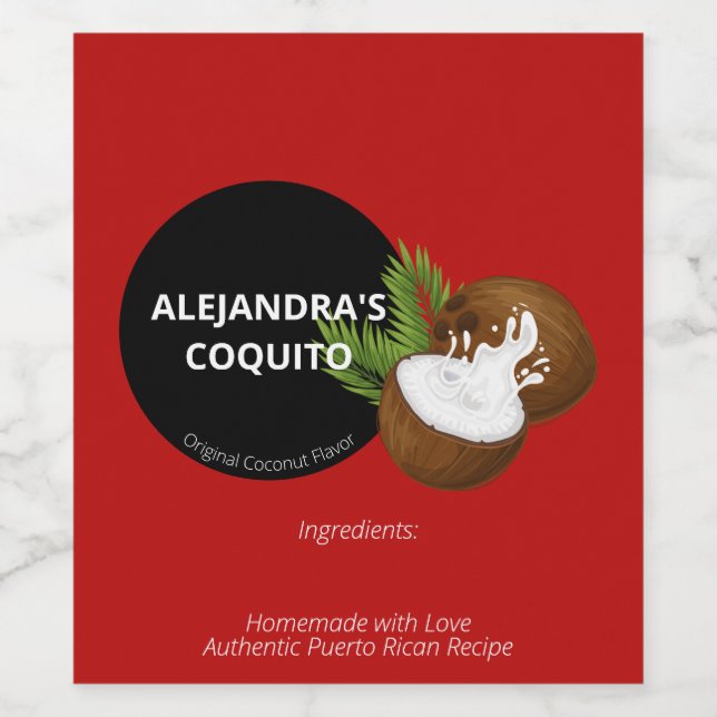 Festive Red Modern Coconut Splash Coquito Bottle Wine Label (Single Label)