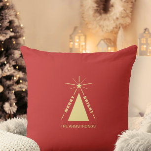 Festive Red Modern Geometric Christmas Tree Cushion