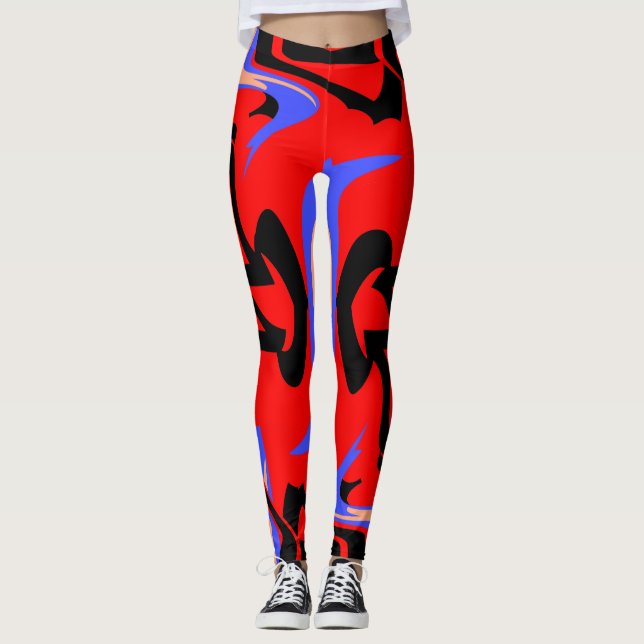 Festive Red Native Indian and Japanese Art Blend Leggings (Front)