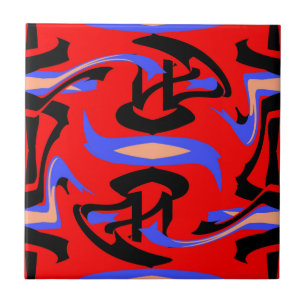 Festive Red Native Indian and Japanese Art Blend Tile