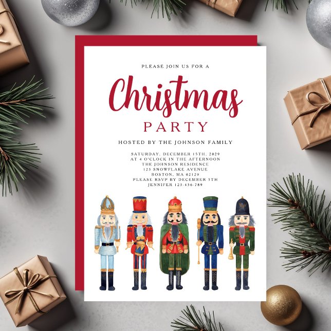 Festive Red Nutcracker Christmas Party Invitation (Festive Red Nutcracker Christmas Party Invitation)