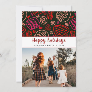 Festive Red One line art Christmas Family Photo Holiday Card