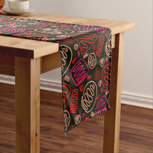 Festive Red One Line Artistic Drawing Pattern  Short Table Runner