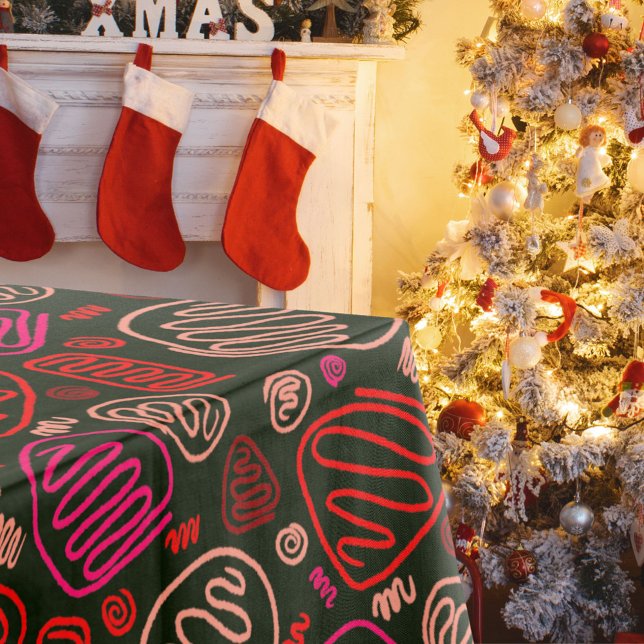 Festive Red One Line Artistic Drawing Pattern Tablecloth (Creator Uploaded)