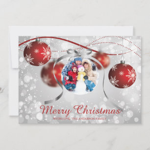 Festive Red Ornament Christmas Holiday Photo Card