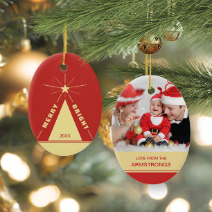 Festive Red Oval Christmas Tree Family Photo Ceramic Tree Decoration
