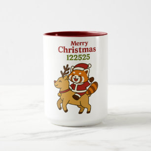 Festive Red Panda riding a reindeer Mug