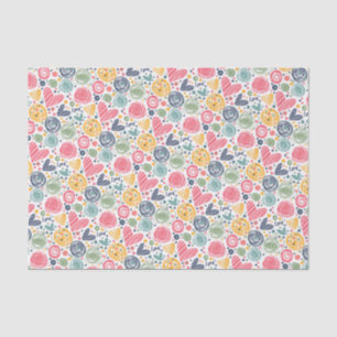 Festive Red Peach Blush Pink Blue Heart Pattern Tissue Paper