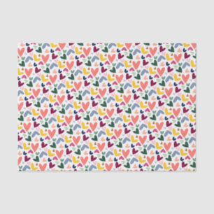 Festive Red Peach Blush Pink Blue Heart Pattern Tissue Paper