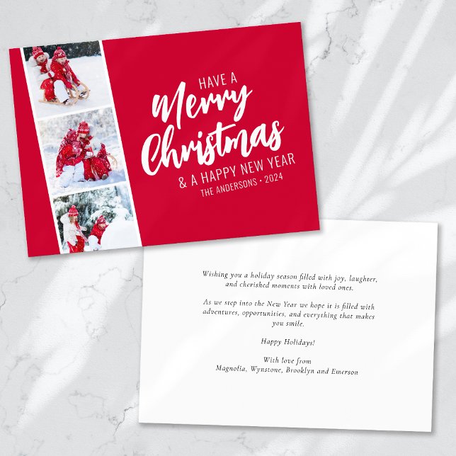 Festive Red Photo Strip Merry Christmas  Holiday Card (Creator Uploaded)