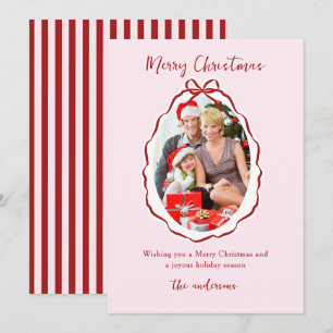 Festive red pink Bow Frame Photo Christmas Holiday Card