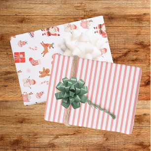 Festive Red Pink Christmas Wrapping Paper Sheet