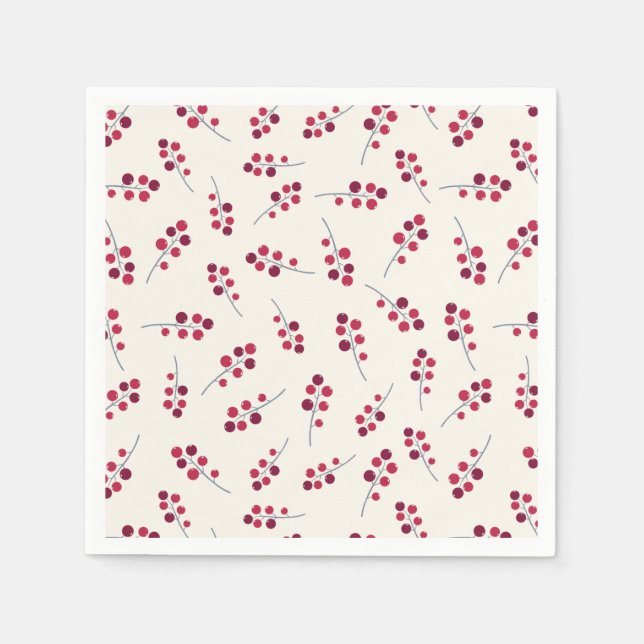 Festive Red Pip Berries Holiday Napkin (Front)