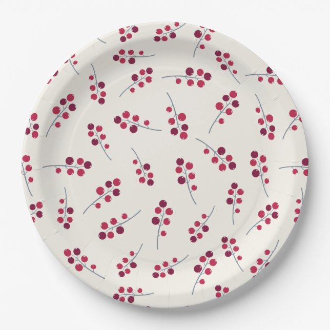 Festive Red Pip Berries Holiday  Paper Plate (Front)