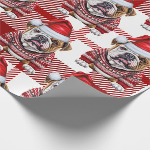 Festive Red Plaid and Bulldog Christmas Wrapping Paper