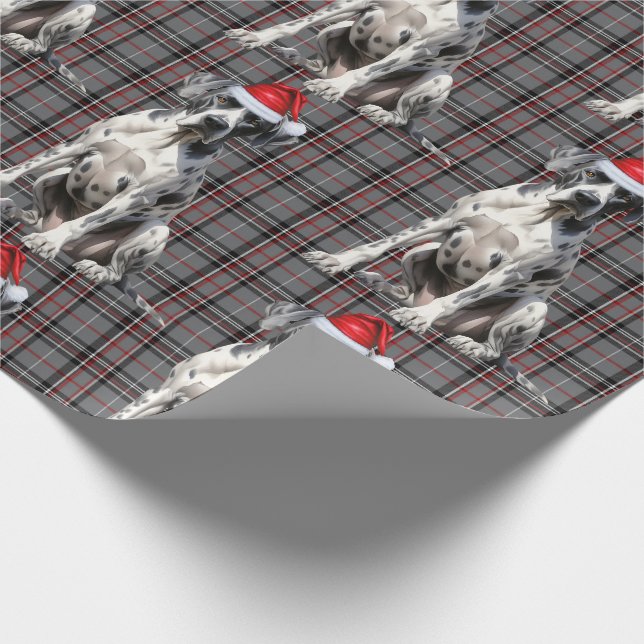 Festive Red Plaid and Great Dane Dog Christmas Wrapping Paper (Corner)