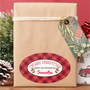 Festive Red Plaid & Bells Gift Label